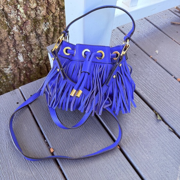 Milly Vibrant Blue Fringed Crossbody Bag - Picture 1 of 4